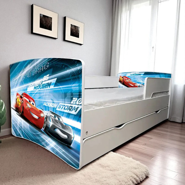 Ліжко для дівчинки або хлопчика Кіндер Кул із захисними бортиками, на ламелях + ящик в комплекті