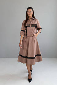 Спідниця жіноча сонце-кльош з запахом і мереживом 44-50 разміри мокко