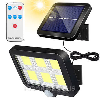 Вуличний ліхтар на сонячній батареї + пульт, 120 COB / Світлодіодний світильник-прожектор з датчиком руху