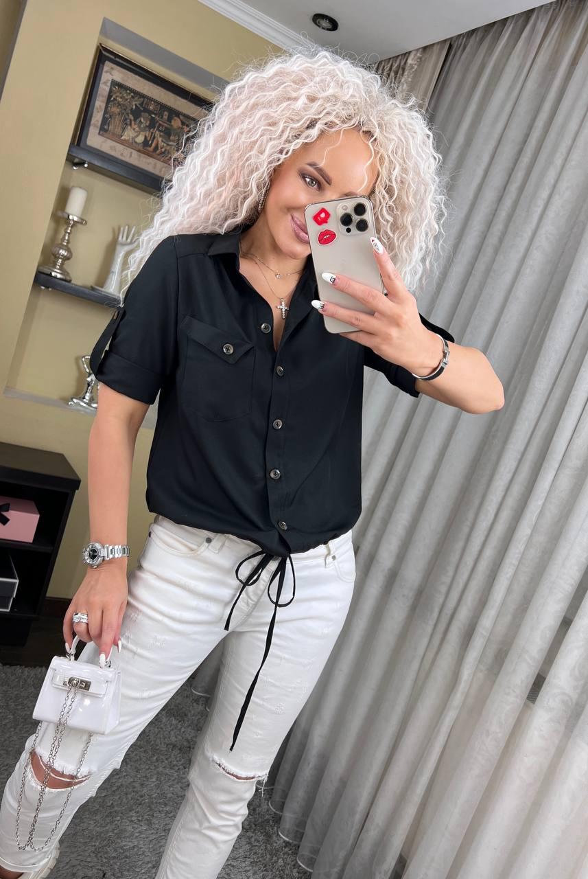 Стильна жіноча сорочка на шнурку-затяжці "Natalie" Повсякденна базова жіноча блузка від 44 до 56 розміру, фото 1