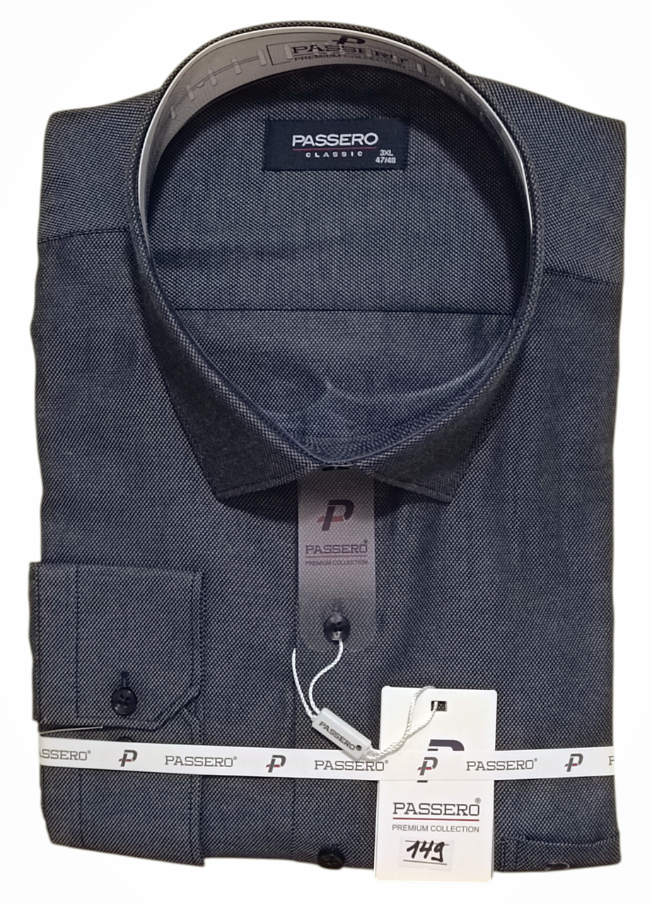 Сорочка чоловіча батальна Passero vd-0149 класична однотонна Туреччина з довгим рукавом, ошатна темно-сіра 3XL