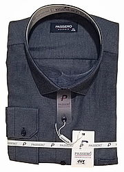 Сорочка чоловіча батальна Passero vd-0149 класична однотонна Туреччина з довгим рукавом, ошатна темно-сіра 3XL