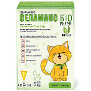 Селамакс Біо Selamax Bio краплі від глистів, бліх, кліщів для кішок вагою до 2,5 кг, 1 піпетка