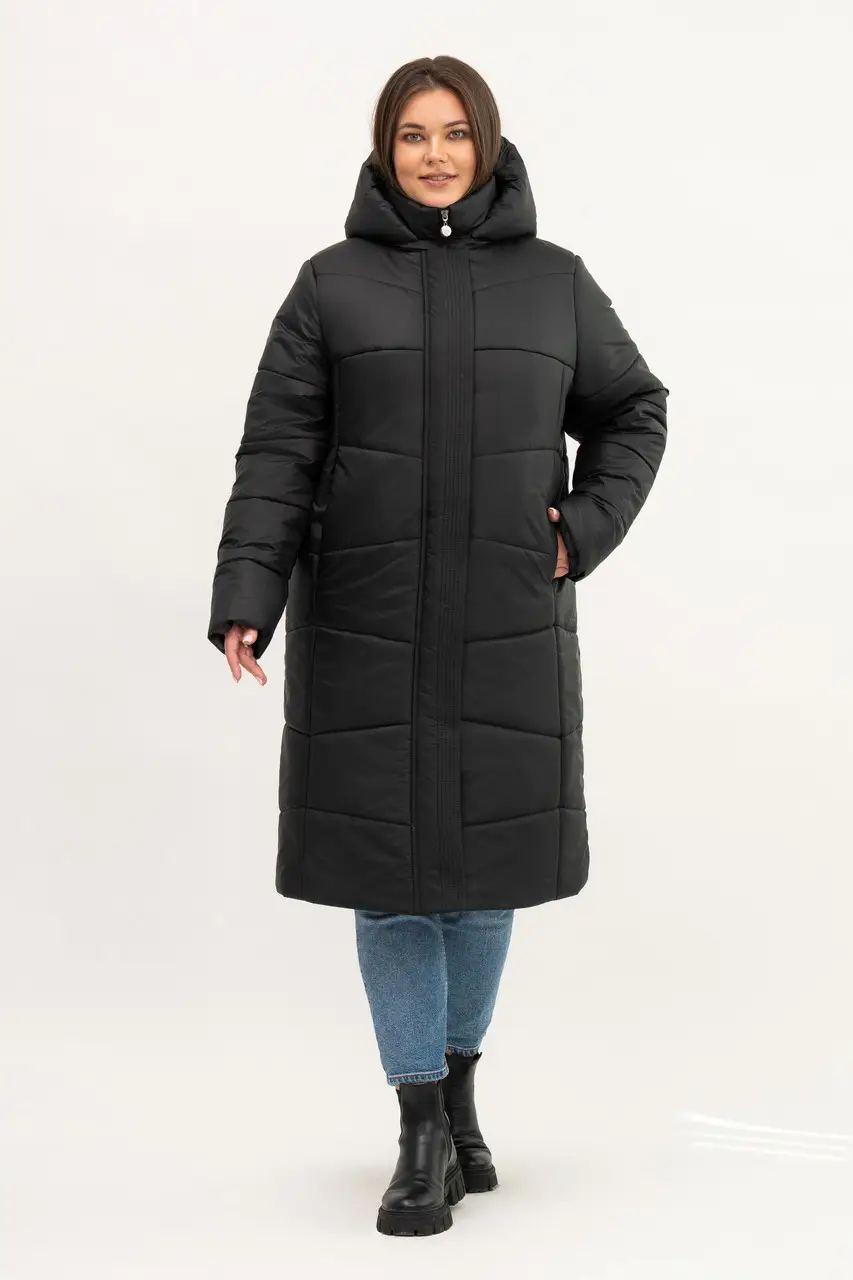 Модна зимова жіноча куртка великого розміру 54-70 чорний, фото 1