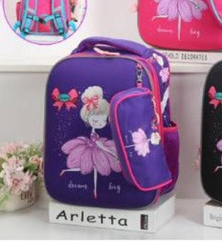 Рюкзак шкільний фіолетовий  38*29 см з пеналом та щільною спинкою принт Балерина Lju