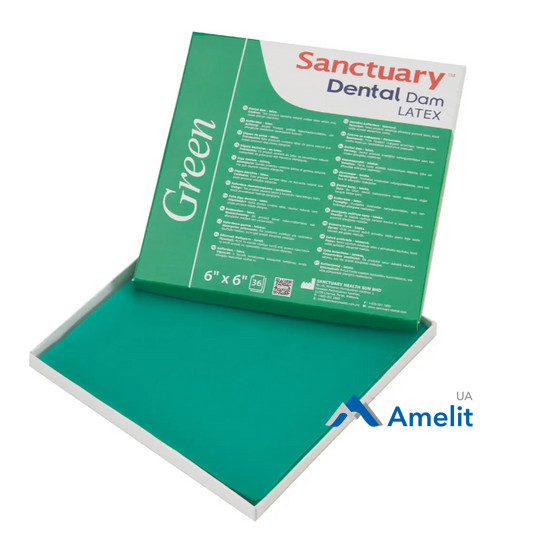Хустки для коффердаму латексні Dental Dam, середні, зелені (Sanctuary), 36 шт./пак.