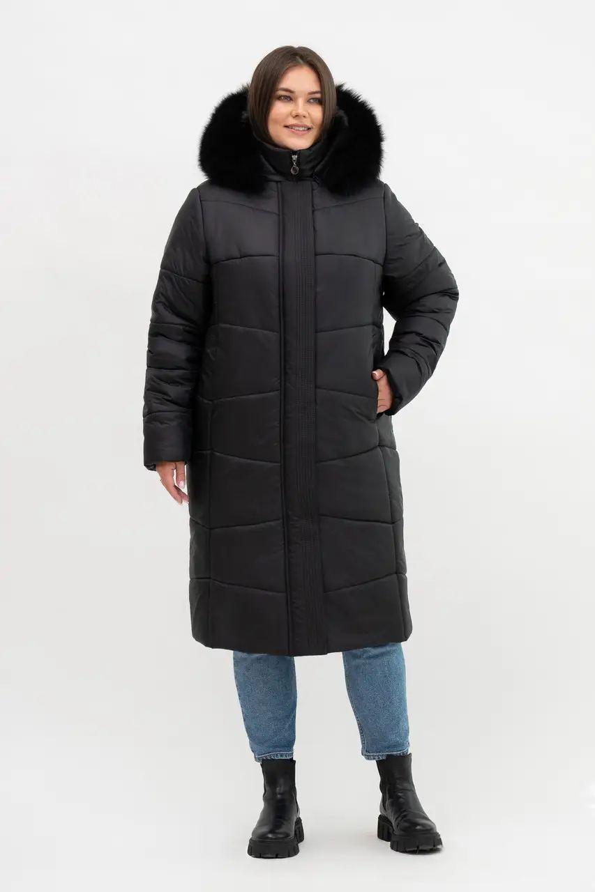Куртка зимова модна жіноча великого розміру 54-70 чорний, фото 1