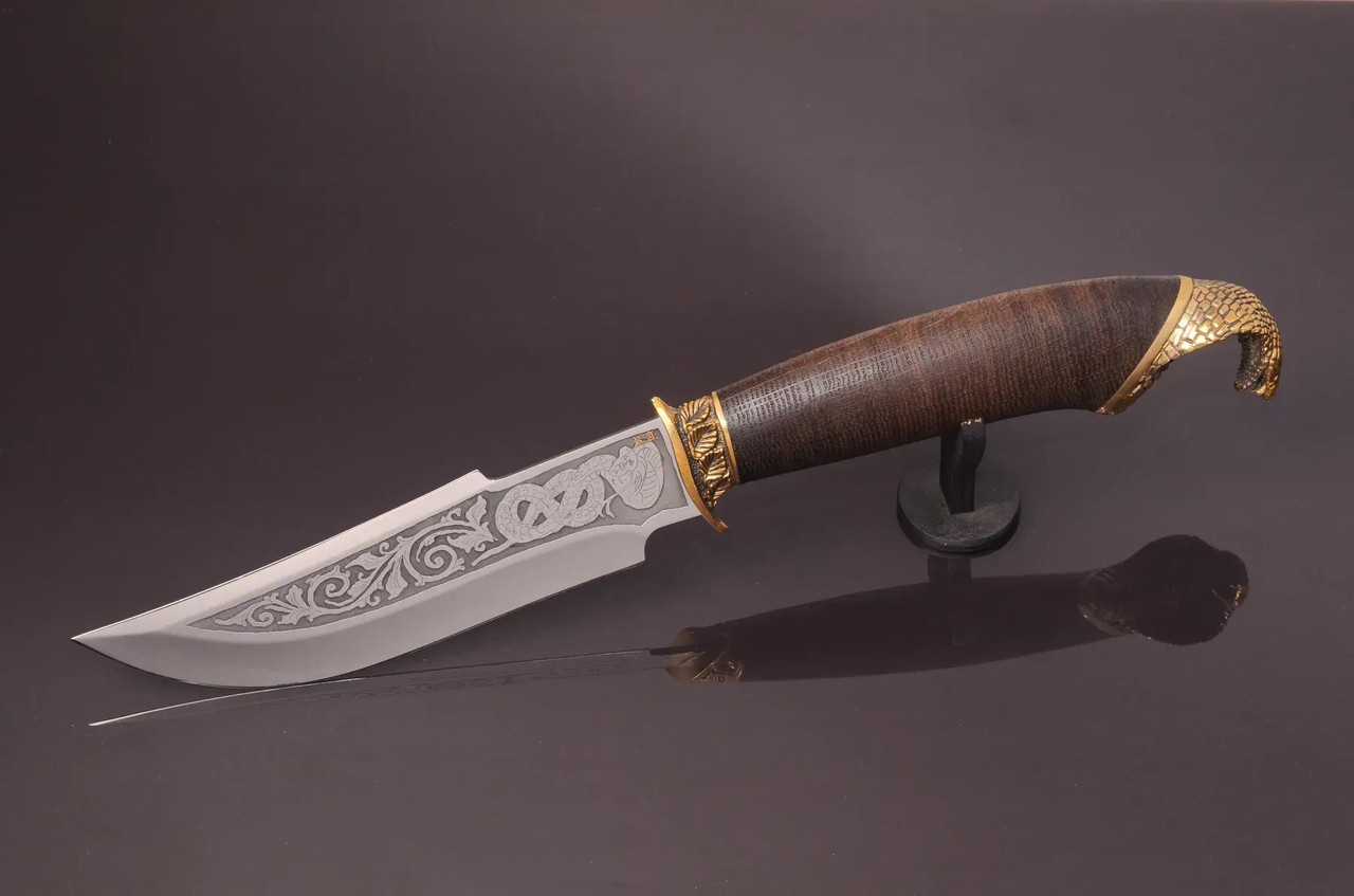 Мисливський ніж ручної роботи "Кобра" сталь 50х14мф з травленням клинка, фото 1