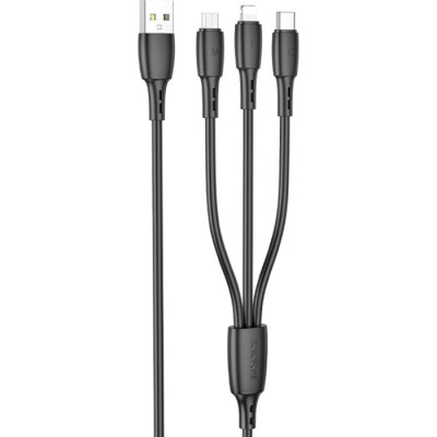 Дата кабель USB 2.0 AM to Lightning+USB-C+Micro 5P 1.0m 2A PVC BX71 black BOROFONE (6974443384543)