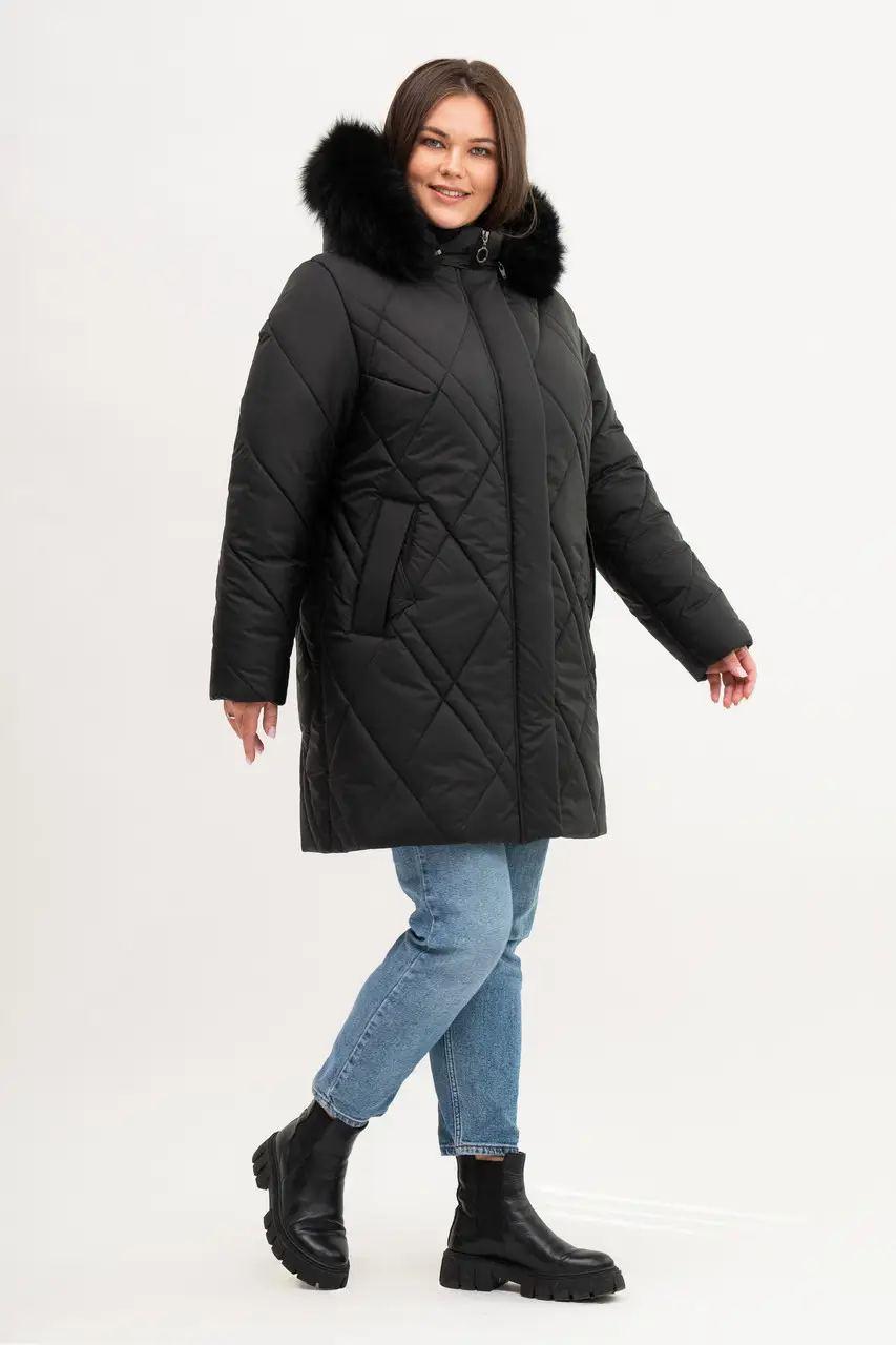 Зимова модна жіноча куртка великого розміру 54-70 чорний, фото 1