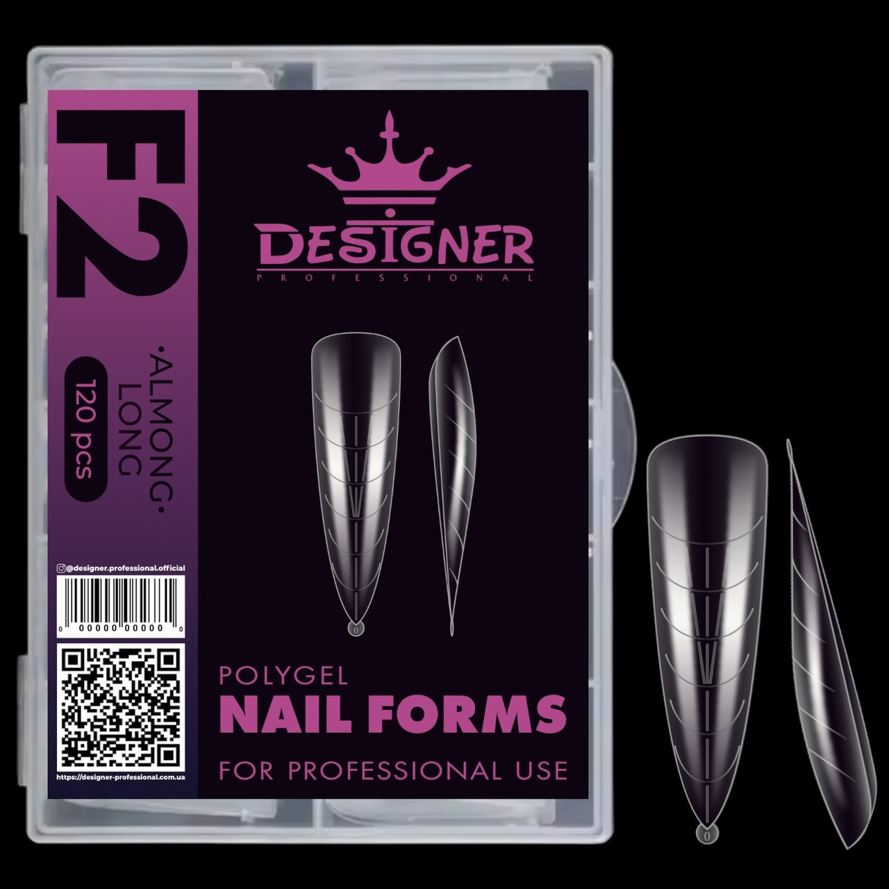 Верхні форми (типси) Дизайнер для нарощування полігелем / акрігелем, 120 шт./уп. №F2 Almond long, фото 1