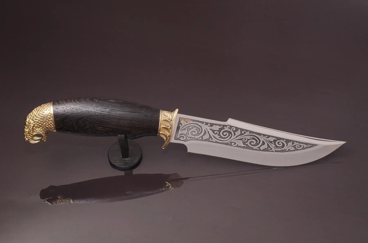 Мисливський ніж ручної роботи "Королівський змій" з травлінням клинка сталь 50х14мф, фото 1
