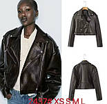 Жіноча стильна куртка косуха шоколадна укорочена, розміри XS, S, M, L, фото 10