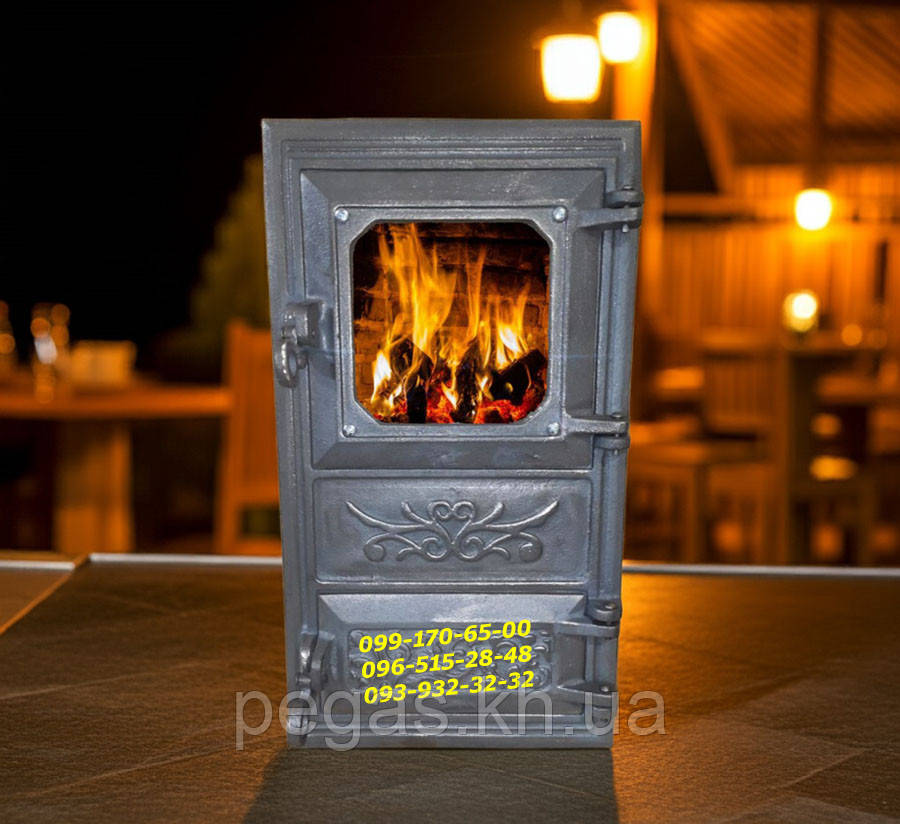 Дверцята чавунна з жароміцним склом на піч, мангал, тандир, барбекю, комін, фото 1