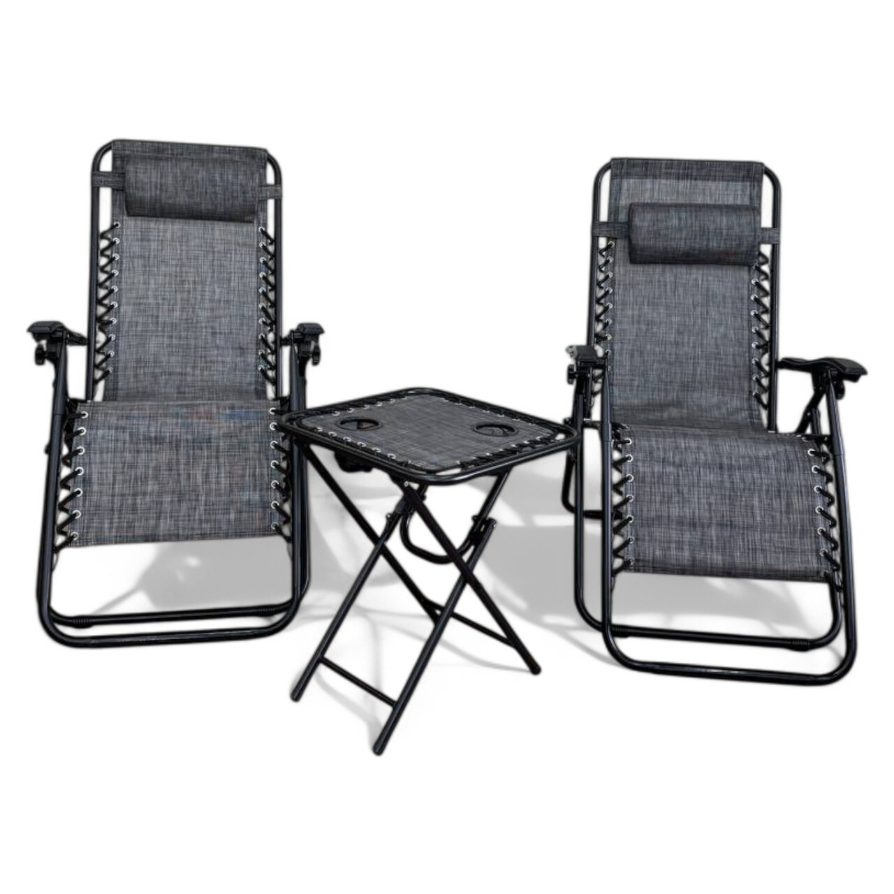 Комплект 2 крісла-шезлонги + столик Zero Gravity | Сірий | навантаження до 120 кг | 2 крісла + столик | LEOBRO LB-ZGT-F3-GRY | для