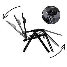 Розкладне крісло шезлонг| Чорний | навантаження до 150 кг | з подушкою | LEOBRO LB-ZGC-G2-BLK | для вдома, на дачі, або в подорожі, фото 3