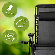 Розкладне крісло шезлонг| Чорний | навантаження до 150 кг | з подушкою | LEOBRO LB-ZGC-G2-BLK | для вдома, на дачі, або в подорожі, фото 4