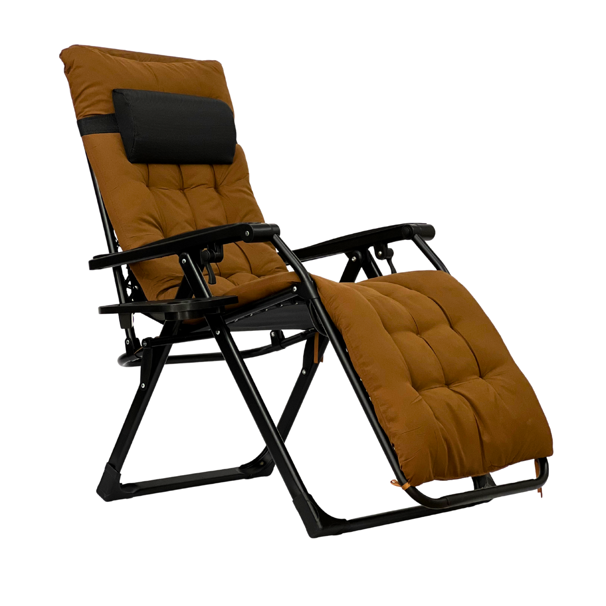 Розкладне крісло шезлонг| Коричневий | навантаження до 150 кг | з матрасом і подушкою | LEOBRO LB-ZGC-K2-BRN | для вдома, на дачі,