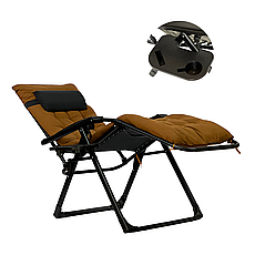 Розкладне крісло шезлонг| Коричневий | навантаження до 150 кг | з матрасом і подушкою | LEOBRO LB-ZGC-K2-BRN | для вдома, на дачі,, фото 2