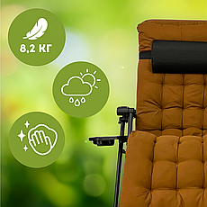 Розкладне крісло шезлонг| Коричневий | навантаження до 150 кг | з матрасом і подушкою | LEOBRO LB-ZGC-K2-BRN | для вдома, на дачі,, фото 4