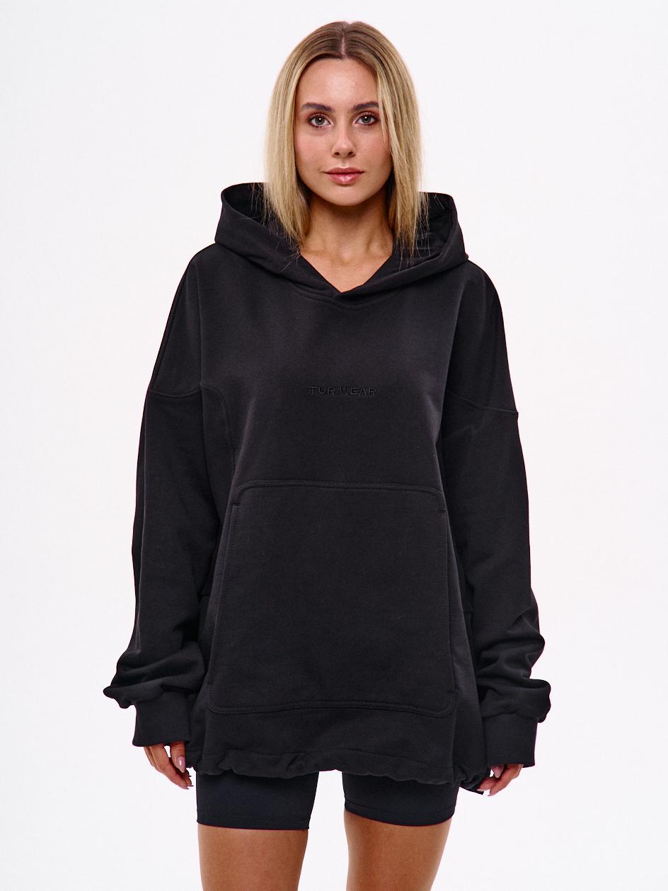 Жіночі Худі оверсайз крою Раунд чорний S/M, L/XL, фото 1