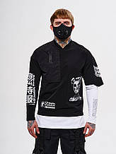 Чоловічий лонгслів з принтами Такеша 2.0 чорний S/M, L/XL