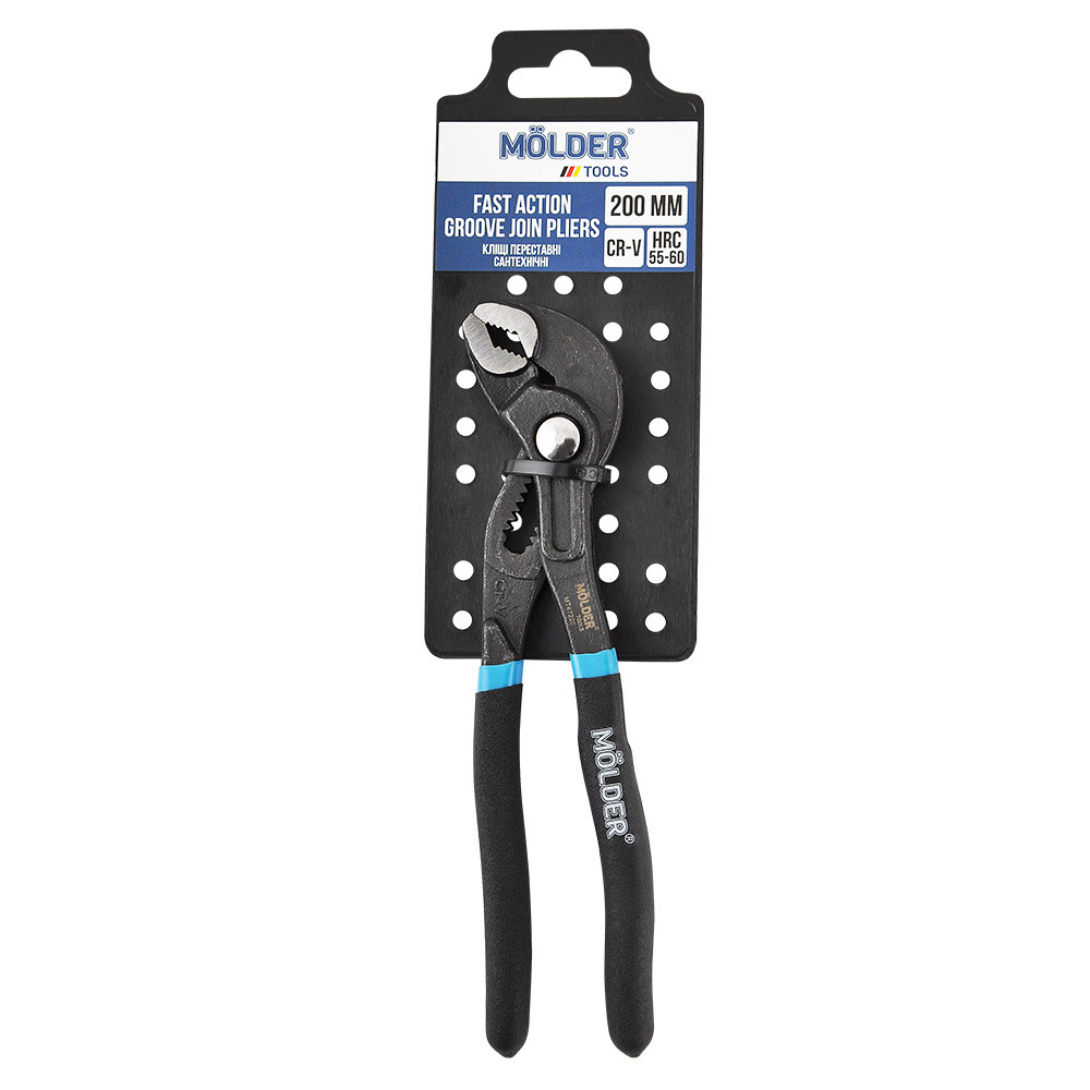 Кліщі переставні сантехнічні MOLDER 200мм,макс. діаметр 34мм, Cr-V, HRC 55-60, поліровані (72шт/ящ), фото 1