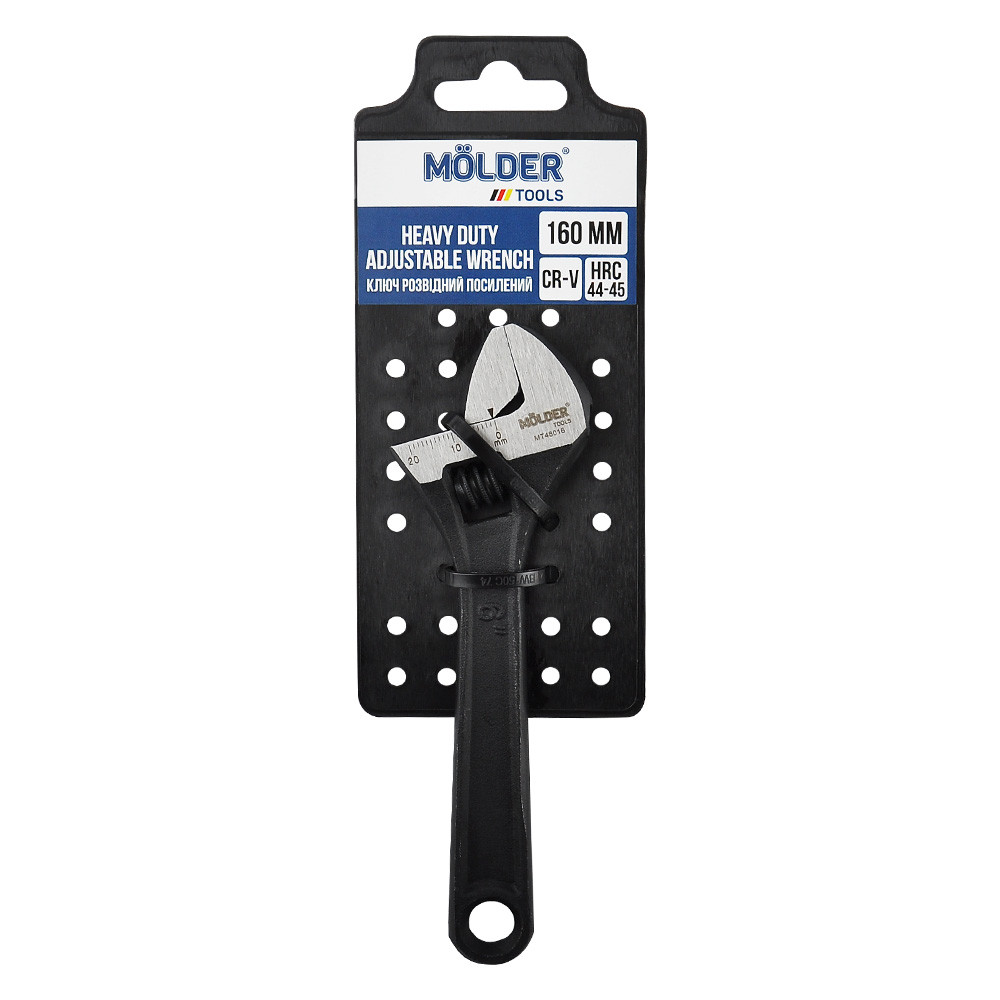 Ключ розвідний посилений MOLDER 160мм, макс. діаметр 19мм, Cr-V, HRC 44-45, вимірюв. шкла (72шт/ящ), фото 1
