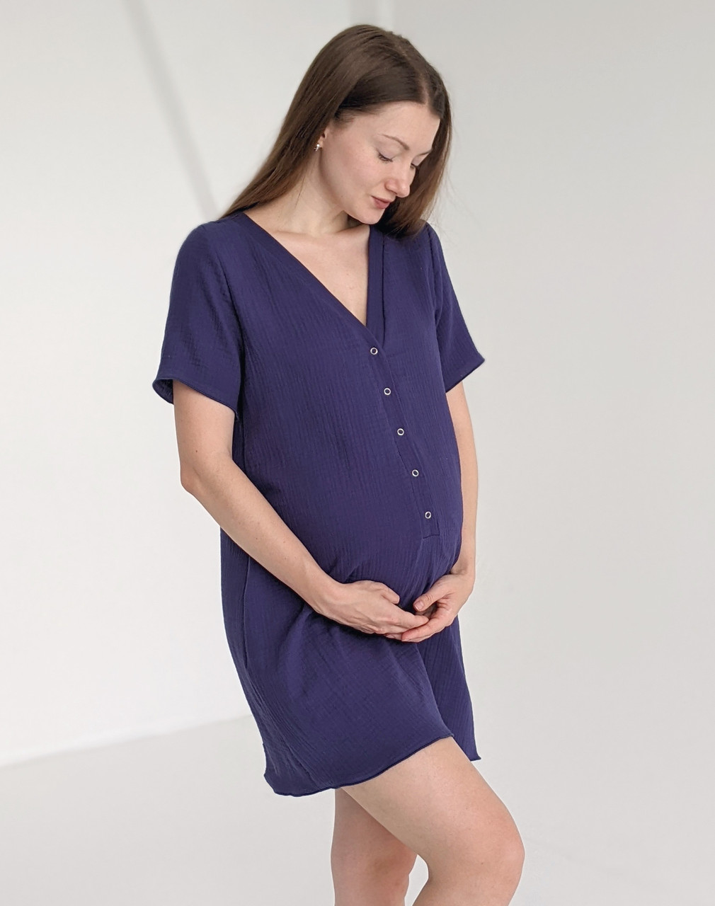 Муслінова сорочка для пологів (синій), фото 1