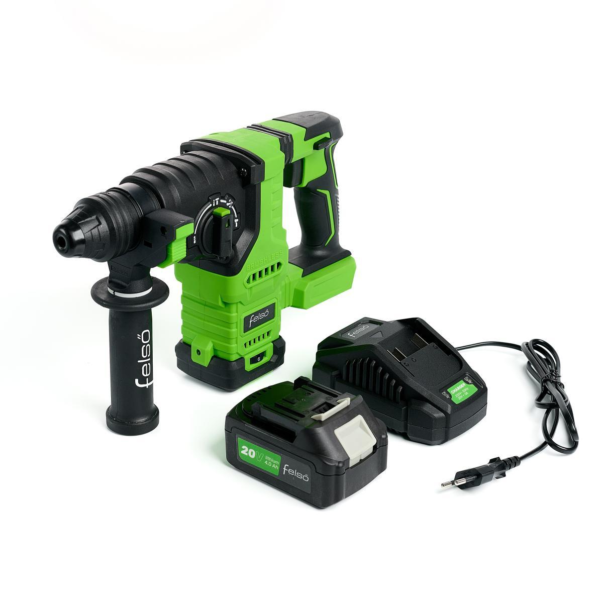Потужний акумуляторний перфоратор FELSO BH2040BL : з АКБ 1 шт-20V х 4.0Аh + ЗП, 2.8 Дж