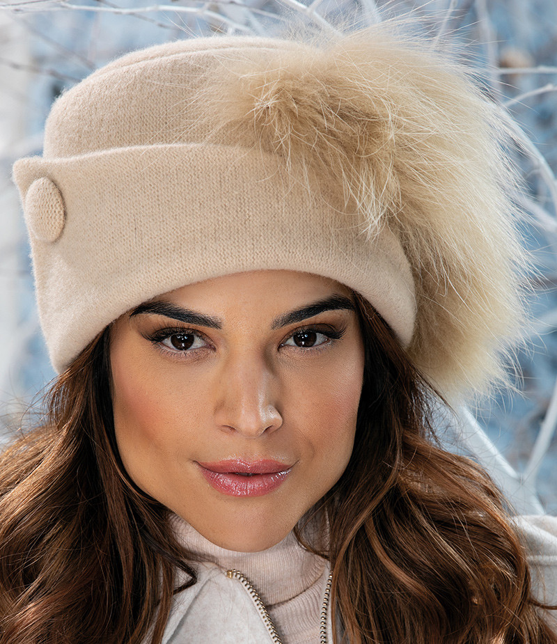 Єлегантна жіноча шапка Willi «Arezana», з декором з натурального хутра, у кольорі крем., фото 1