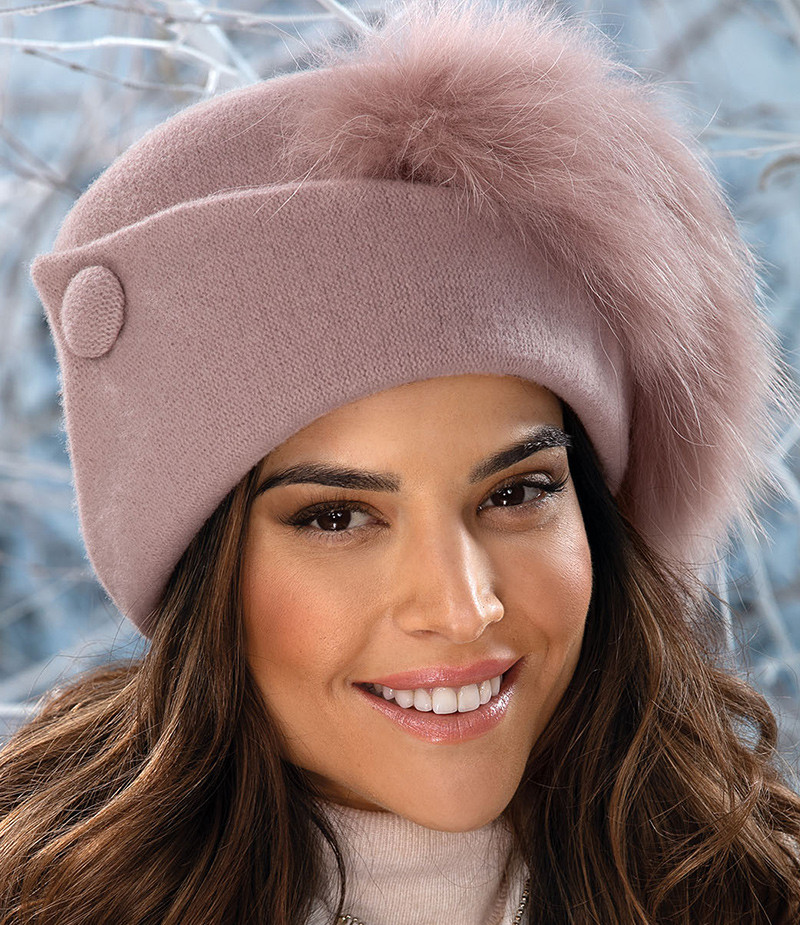Єлегантна жіноча шапка Willi «Arezana», з декором з натурального хутра, у кольорі пудра., фото 1