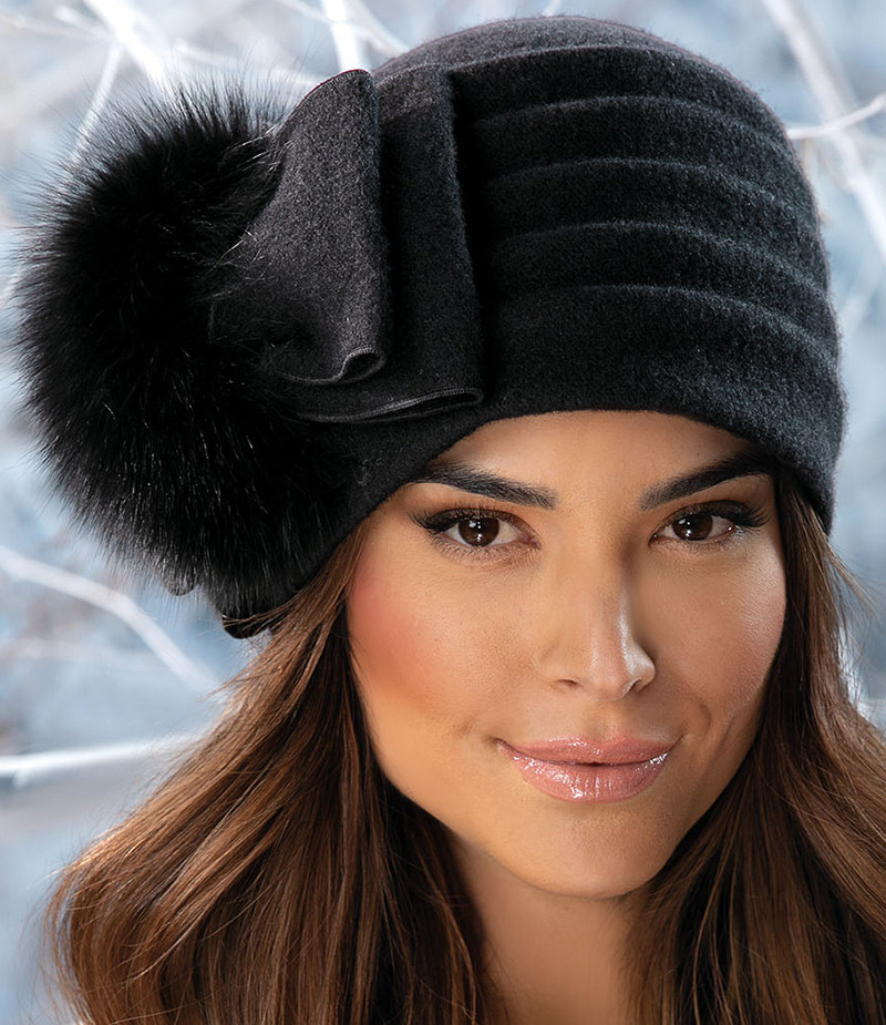 Єлегантна жіноча шапка з хутром Willi «Barbara» у чорному кольорі., фото 1