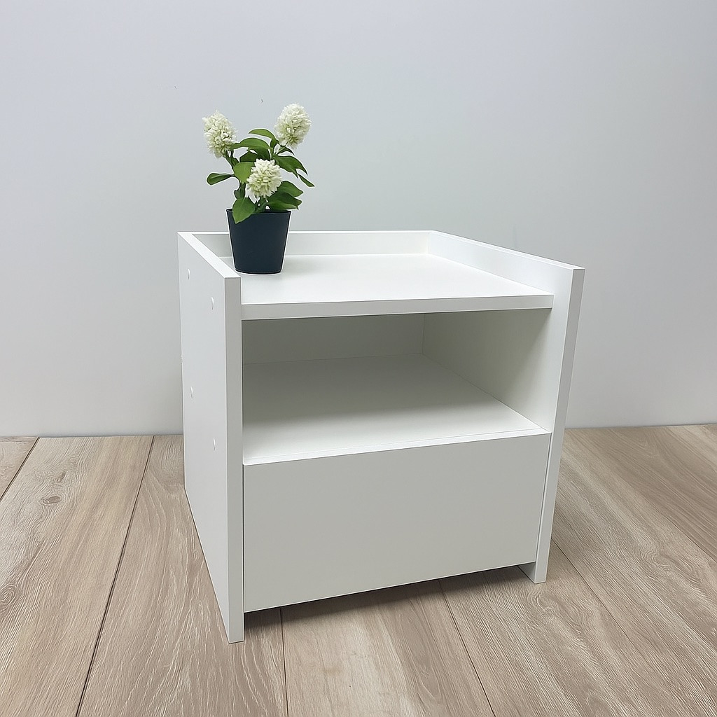 Тумба приліжкова колір білий 1 ящик та відкрита полиця h39*36*36 см, фото 1