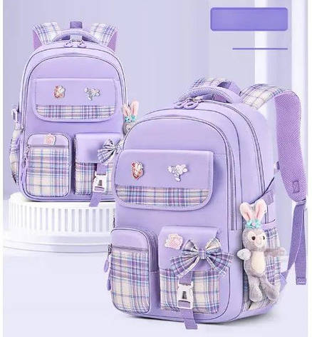 Дитячий шкільний рюкзак для дівчинки, стильний портфель для школи С 72832 з брелком, фіолетовий, фото 2