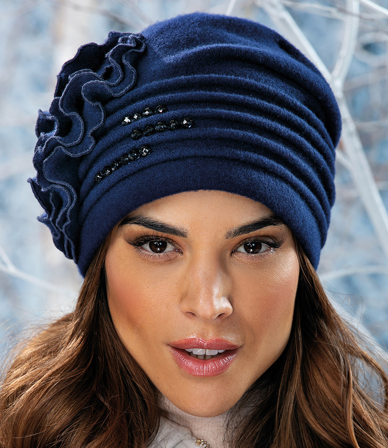 Єлегантна шапка-бандана Willi «Domina», з ефектним декором, у кольорі синій туман., фото 1