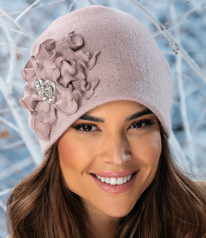 Елегантна жіноча шапка-бандана Willi «Wilhelma», з розкішним декором у кольорі пудра., фото 1