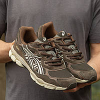 Коричневі зшкіряні чоловічі кросівки Asics NYC Brown Асікс Гель Демісезонні повсякденні