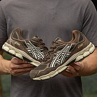 Коричневі шкіряні жіночі кросівки Asics NYC Brown Демісезонні Асікс Гель