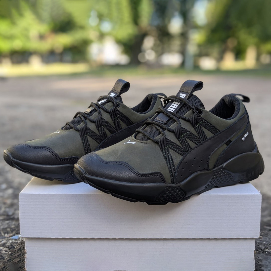 Чоловічі шкіряні кросівки (натуральна шкіра) хакі демісезонні, взуття для чоловіків на весну осінь, розміри 40-45, фото 1