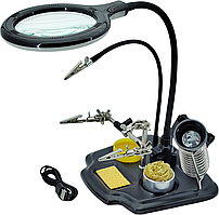 Третя рука ZD-10Y USB тримач для плат із лупою 100 мм, 3X, підставкою для паяльника, "крокодилами" і