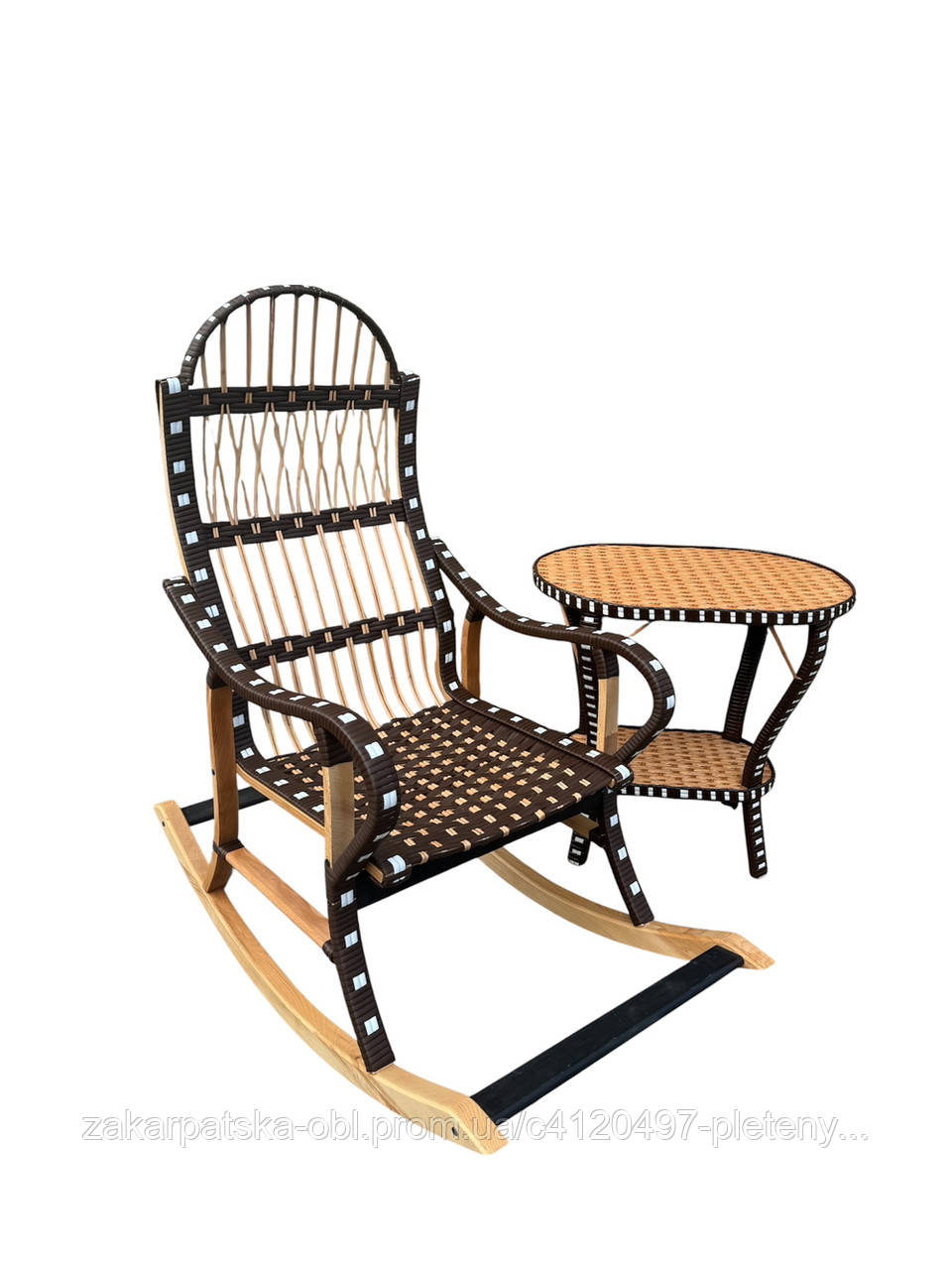 Набір крісло качалка з журнальним столиком в темно коричневому кольорі, фото 1