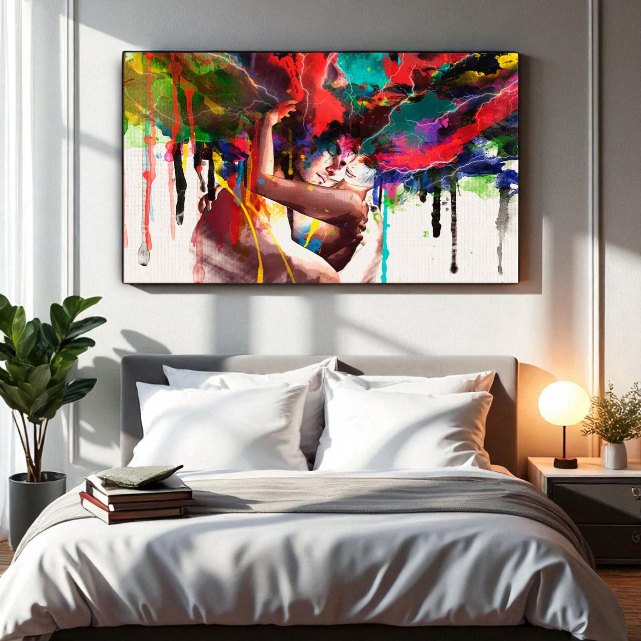 Картина на полотні Абстракція Двоє закоханих Поцілунок Любов декор в сучасну спальню 60х40см, фото 1