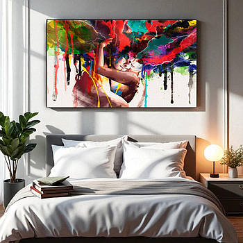 Картина на полотні Абстракція Двоє закоханих Поцілунок Любов декор в сучасну спальню 60х40см