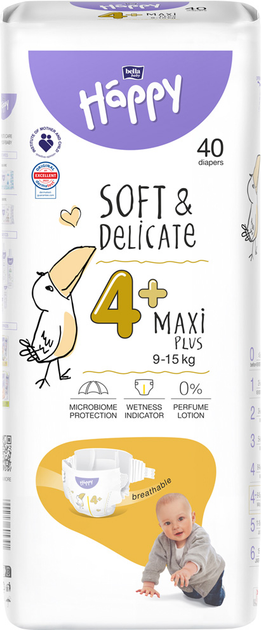 Підгузки Bella Baby Happy Soft&Delicate Maxi Plus 4+ (9-15 кг) 40шт, фото 1