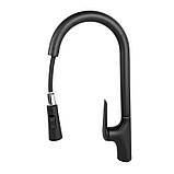 Змішувач для кухні з висувним виливом MONE Deluxe HILARY 7389389B Black, фото 4