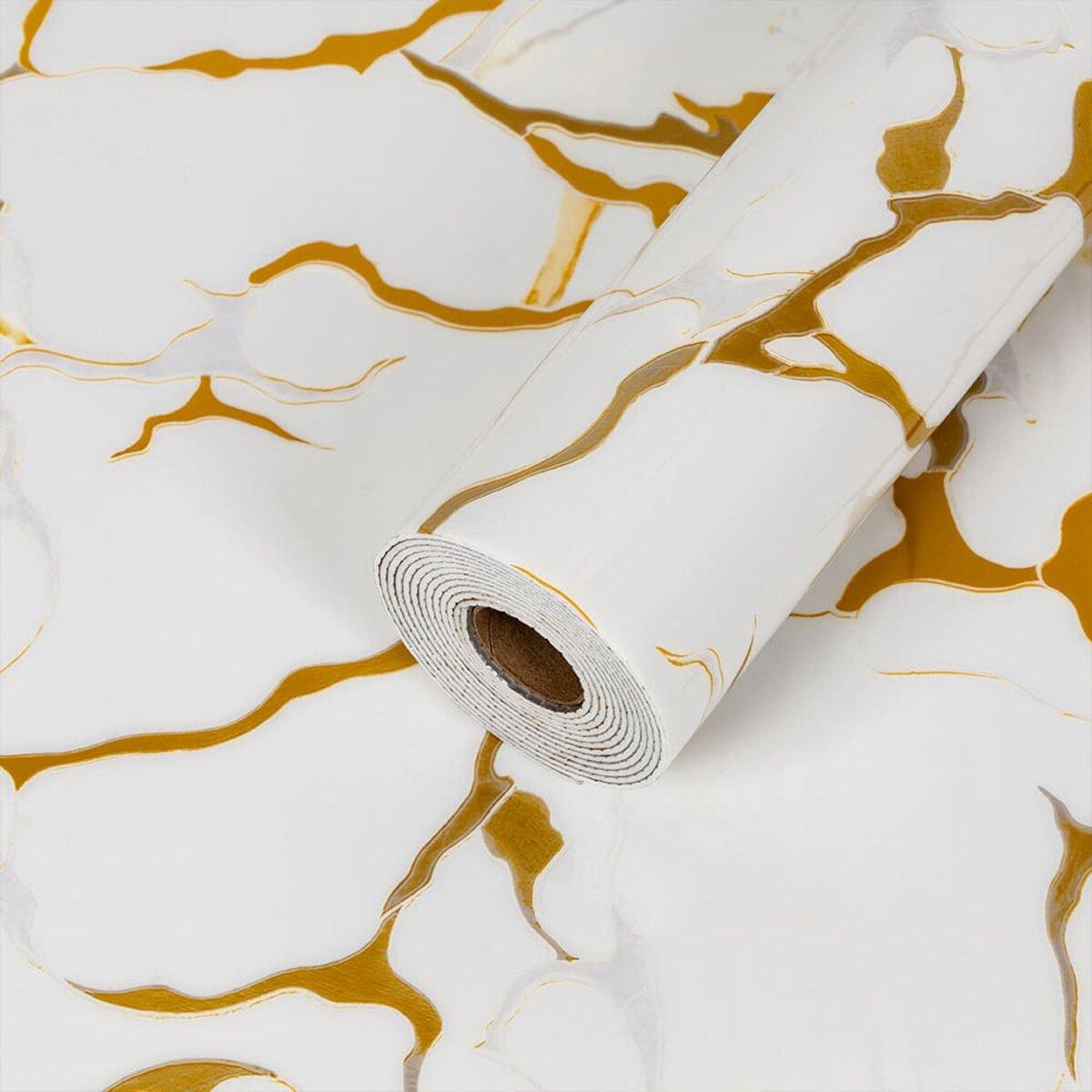 Самоклеюча стінова PET плитка в рулоні Золотий мармур 1200х3000х2мм, фото 1
