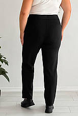 Жіночі штани великих розмірів трикотаж щільний без застібок з кишенями прямі чорні, фото 2