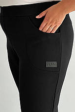 Жіночі штани великих розмірів трикотаж щільний без застібок з кишенями прямі чорні, фото 5