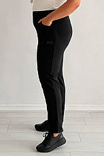 Жіночі штани великих розмірів трикотаж щільний без застібок з кишенями прямі чорні, фото 3